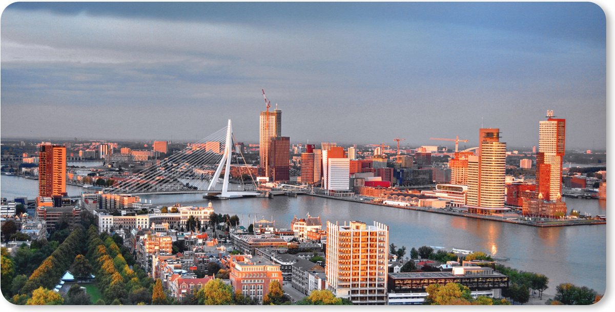 Muismat XXL 90x45 cm - Bureau onderlegger - Bureau mat Rotterdam - Skyline - Boom - Bureaumat - Gaming mousepad xl - Bureaulegger groot - Computer deskmat