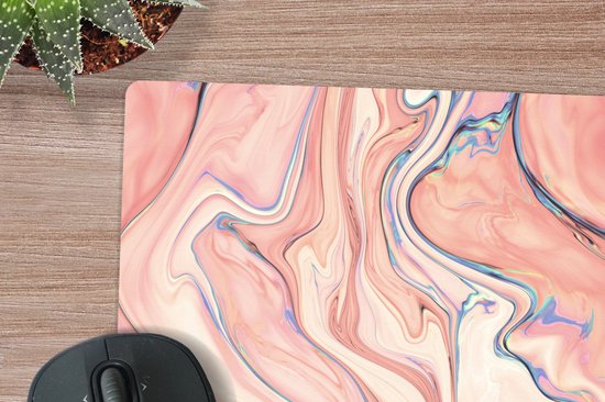 Muismat xxl - Marmer print look - Roze - Verf - Marmer print - Design - Bureaumat - 40x40 cm - Onderlegger bureau - Gaming muismat