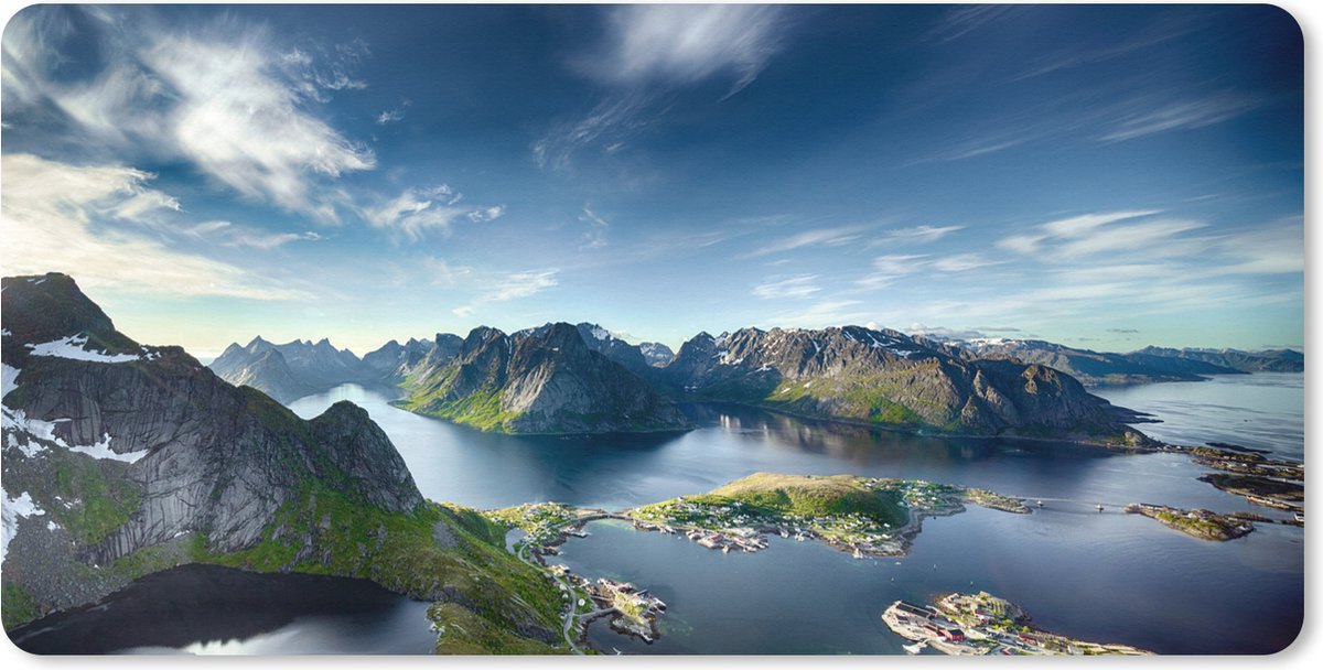 Muismat XXL 100x50 cm - Bureau onderlegger - Bureau mat Panoramisch uitzicht Lofoten Noorwegen - Bureaumat - Gaming mousepad xl - Bureaulegger groot - Computer deskmat