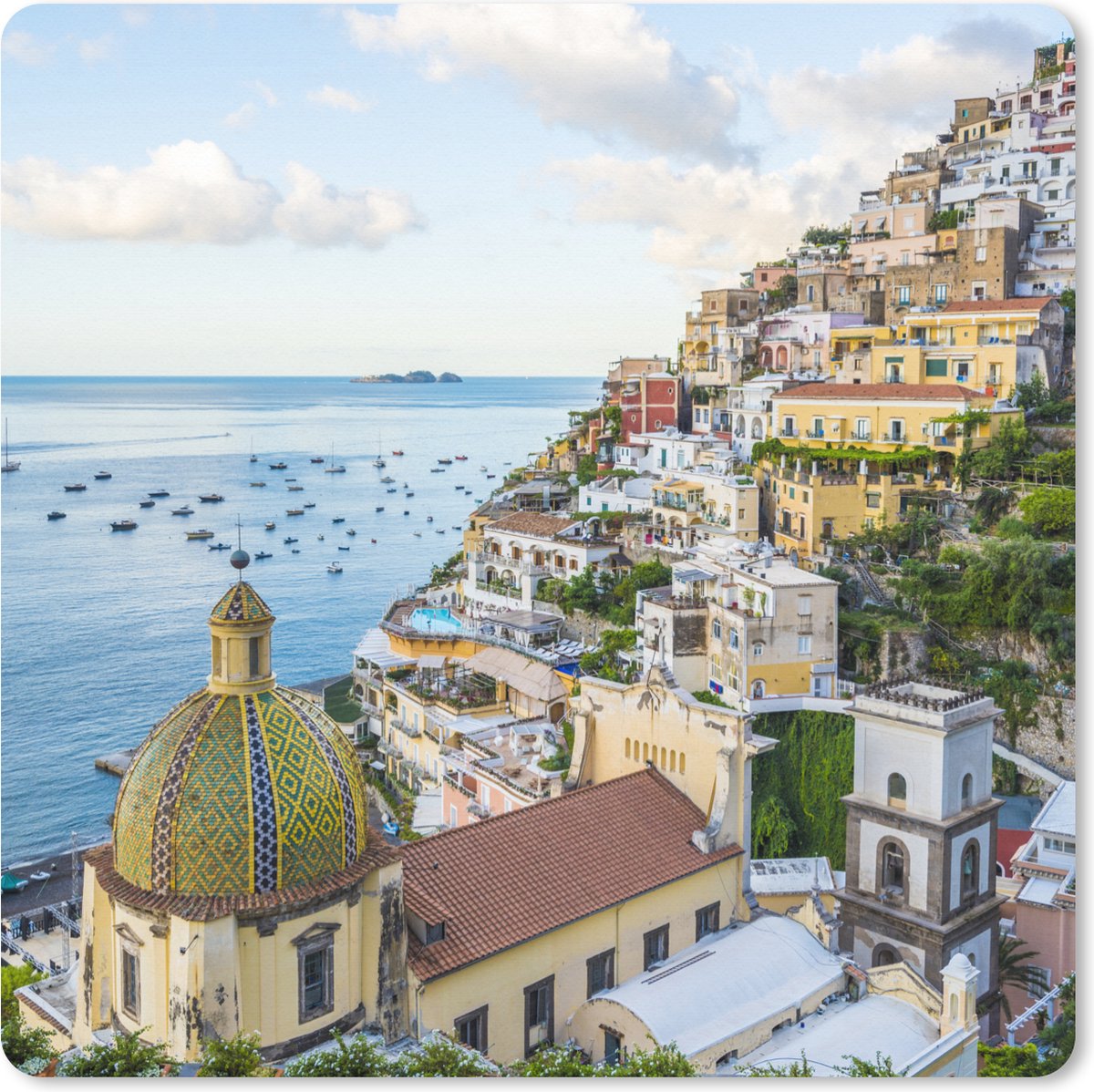 Muismat XXL 40x40 cm - Bureau onderlegger - Bureau mat Italië - Positano - Water - Bureaumat - Gaming mousepad xl - Bureaulegger groot - Computer deskmat