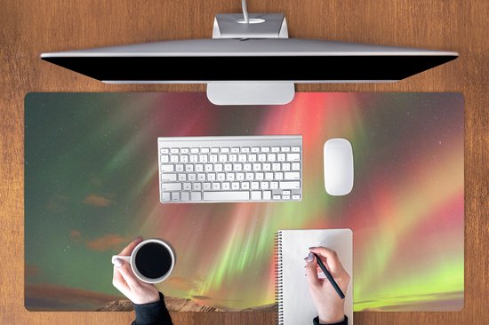 Muismat XXL 120x60 cm - Bureau onderlegger - Bureau mat Noorderlicht - Groen - Roze - Berg - Bureaumat - Gaming mousepad xl - Bureaulegger groot - Computer deskmat