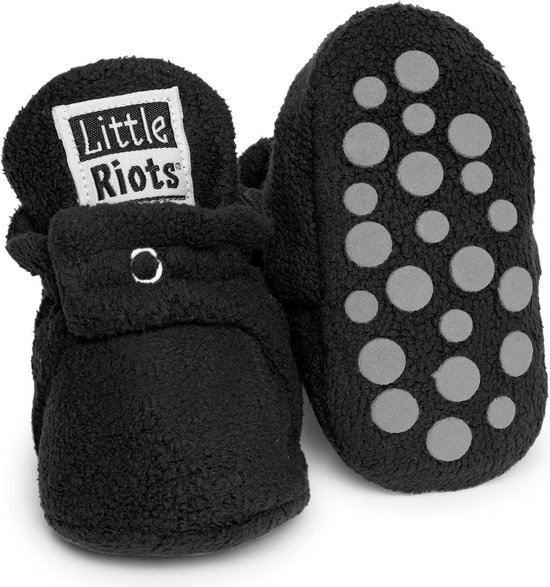 Little Riots - babyslofjes - antislip - fleece stepper - zwart - slofjes voor je baby, dreumes en peuter voor jongens en meisjes - 6-12 Maanden (11,5cm) - schoenmaat 18-19