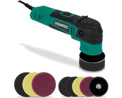 VONROC Excentrische polijstmachine - poetsmachine – 400W – Ø50 en Ø75MM – met soft start en constant power electronics - Incl. 8 polijstschijven en 2 steunschijven