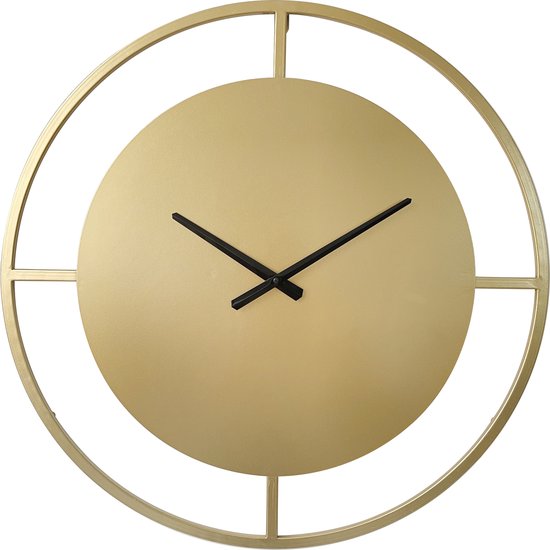 LW Collection Wandklok goud Danial 60cm - Grote industriële gouden wandklok - Moderne wandklok - Stil uurwerk