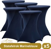 Statafelrok marineblauw 80 cm - per 5 - partytafel - Alora tafelrok voor statafel - Statafelhoes - Bruiloft - Cocktailparty - Stretch Rok - Set van 5