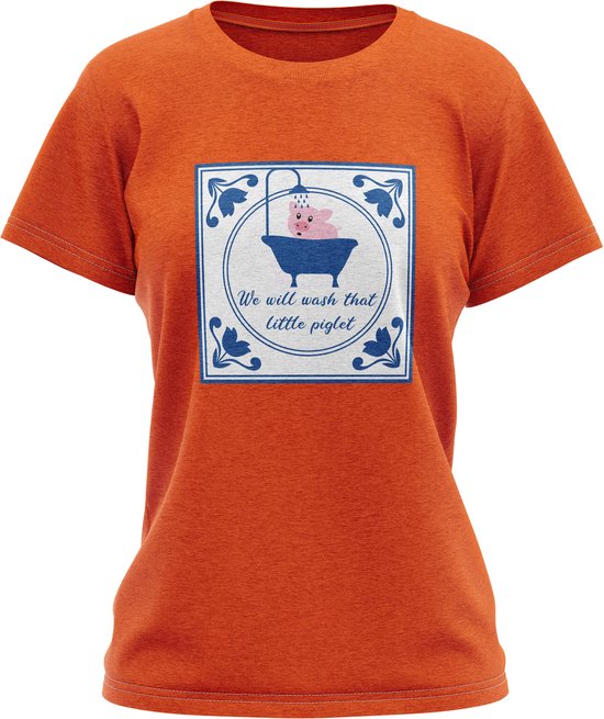 JAP Koningsdag dames shirt (Maat XXL) - Regular fit - Oranje kleding - "We will wash that little piglet" - 100% Katoen t-shirt