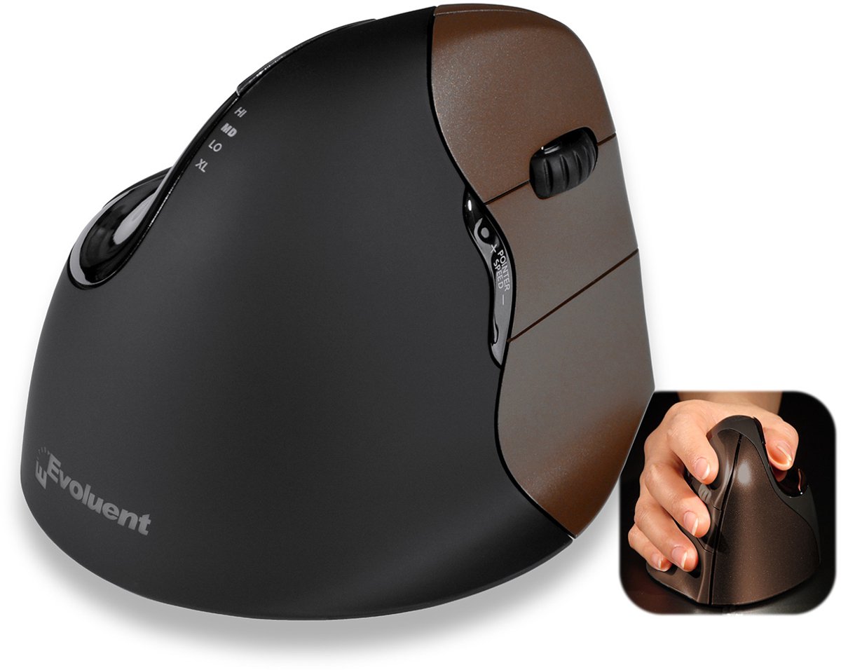 Evoluent VerticalMouse4 VM4SW Small Ergonomische muis Radiografisch Optisch Ergonomisch Bruin