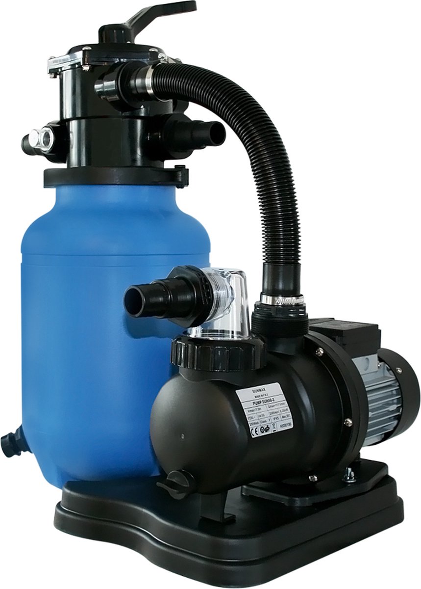 Sunmax Filter systeem zandfilterpomp 7500 l/uur zwembad pomp met filter mandje + Filterbollen (extra filtratie) en VIDEOHandleiding | voor Zand Glas Filterbollen. Zwembadpomp elk zwembad | 32mm en 38mm slangen – foto 3