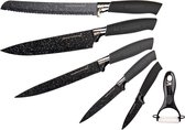 Ensemble de 6 couteaux de luxe - couteau Santoku, couteau à pain, couteau à découper, couteau universel, couteau d'office et éplucheur - acier inoxydable - revêtement antiadhésif - noir