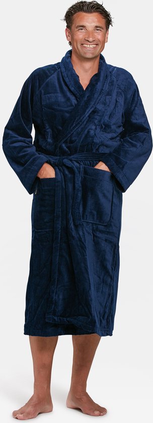Badjas marineblauw - 100% katoen badjas - blauwe badjas sauna - sjaalkraag - badjas heren - badjas dames - unisex - maat 3XL