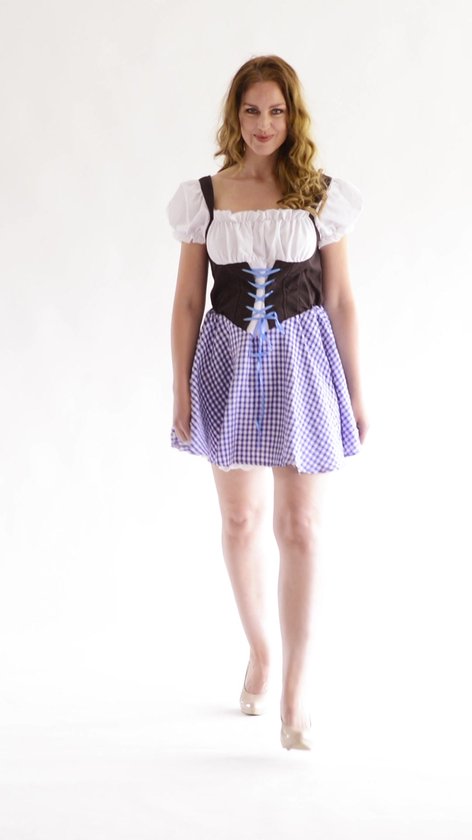 Partychimp Oktoberfest Dirndl Dames Eva Oktoberfest Dames Carnavalskleding Dames Carnaval Kostuum Dames - Polyester - Blauw/Bruin - Maat S/36