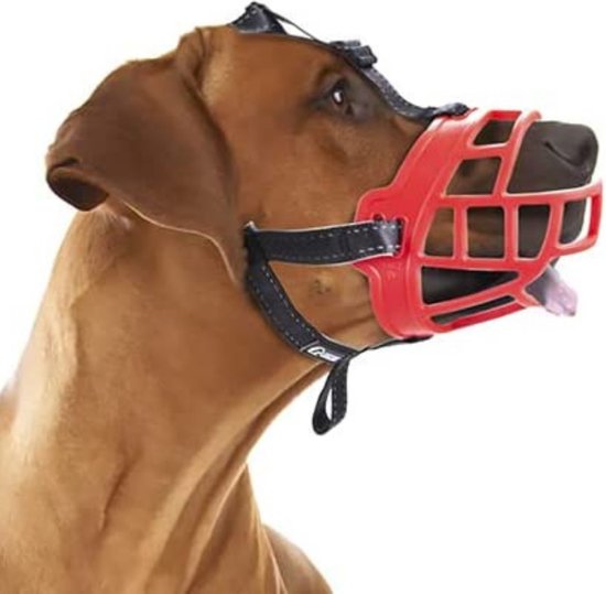Rubber Muilkorf hond - Rood - XXL - Tegen bijten, agressie en afval eten