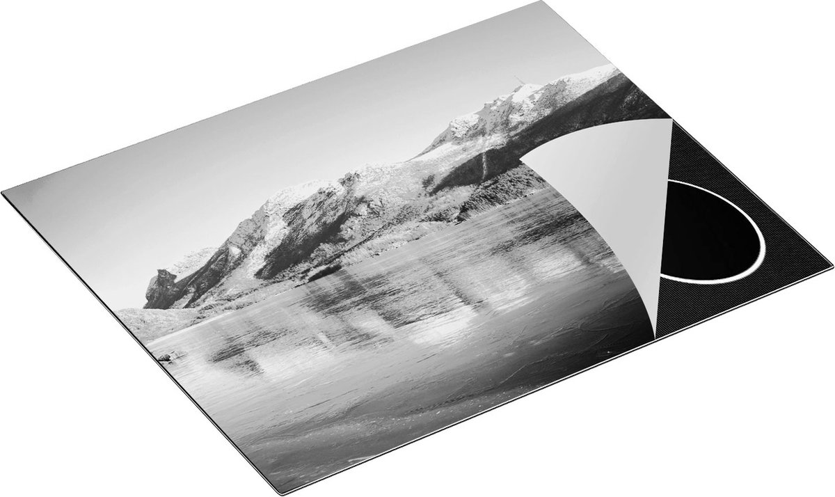 Chefcare Inductie Beschermer Meer bij het Bergen Landschap in Noorwegen - Zwart Wit - 65x50 cm - Afdekplaat Inductie - Kookplaat Beschermer - Inductie Mat
