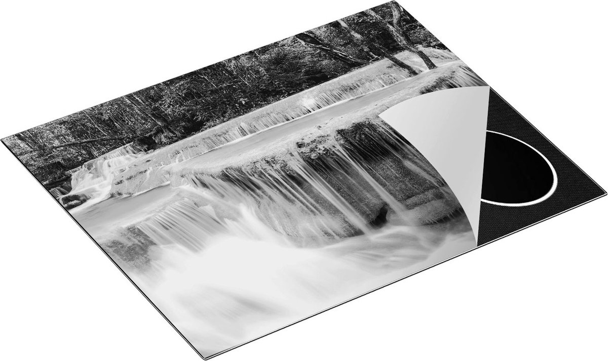 Chefcare Inductie Beschermer Waterval in het Bos in Thailand - Zwart Wit - 65x50 cm - Afdekplaat Inductie - Kookplaat Beschermer - Inductie Mat