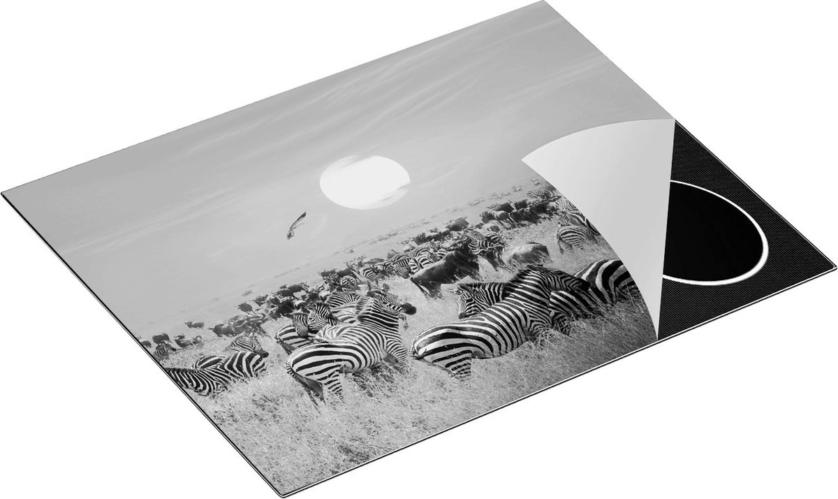 Chefcare Inductie Beschermer Kudde Zebra's bij een Oranje Zonsondergang - Zwart Wit - 65x50 cm - Afdekplaat Inductie - Kookplaat Beschermer - Inductie Mat