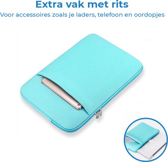 Housse pour ordinateur portable et Macbook avec compartiment supplémentaire pour tablette - 15,4 pouces - Turquoise