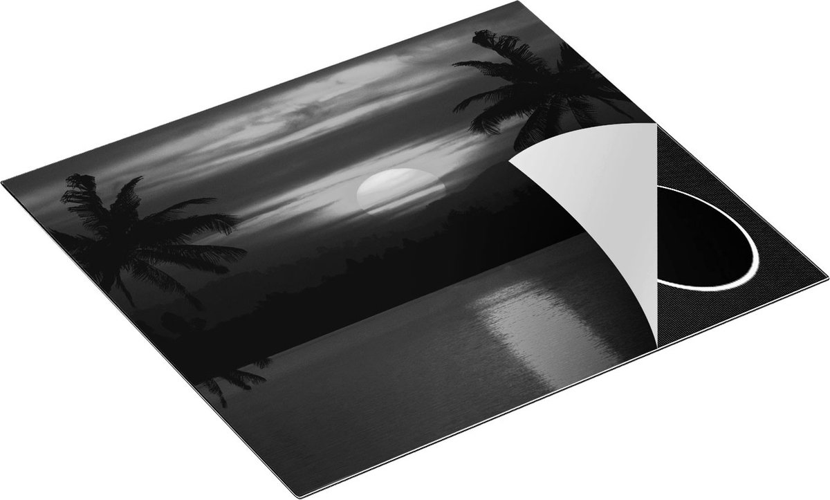 Chefcare Inductie Beschermer Zonsondergang op het Strand met Palmbomen - Zwart Wit - 60x52 cm - Afdekplaat Inductie - Kookplaat Beschermer - Inductie Mat
