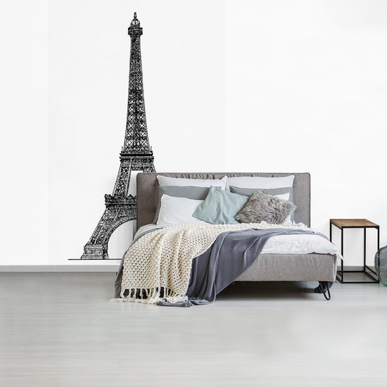 Papier peint photo vinyle - Une illustration de la Tour Eiffel en noir et blanc largeur 160 cm x hauteur 240 cm - Tirage photo sur papier peint (disponible en 7 tailles)