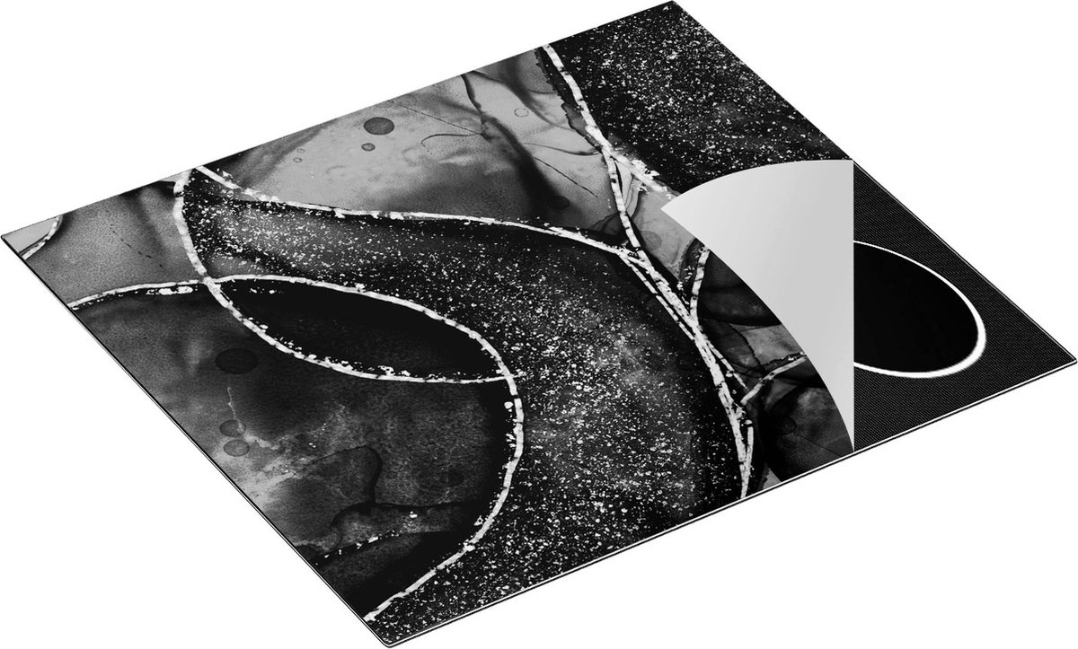 Chefcare Inductie Beschermer Abstracte Kunst - Blauwe Marmer met Gouden Patronen - Zwart Wit - 59x52 cm - Afdekplaat Inductie - Kookplaat Beschermer - Inductie Mat