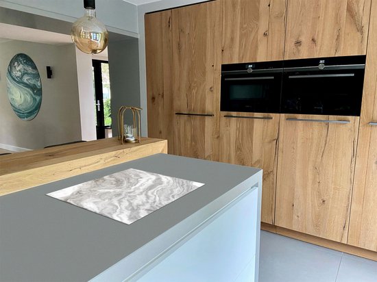 Chefcare Inductie Beschermer Witte Marmer - Abstracte Kunst - Zwart Wit - 65x52 cm - Afdekplaat Inductie - Kookplaat Beschermer - Inductie Mat