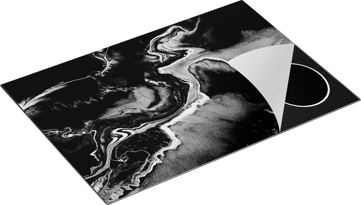 Chefcare Inductie Beschermer Abstracte Kunst van Verf - Zwart Wit - 77x51 cm - Afdekplaat Inductie - Kookplaat Beschermer - Inductie Mat
