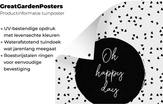 Décoration de jardin - Proverbes - Citations - Oh happy day - Points - Jardin - 60x80 cm - Affiche jardin - Tissu jardin