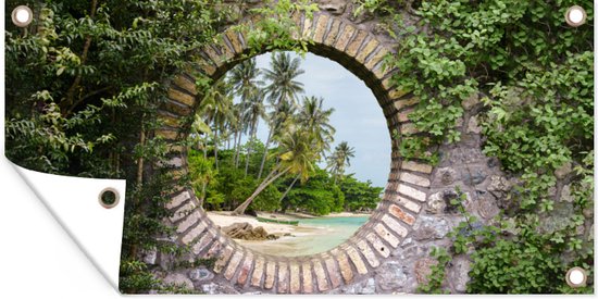 Affiche de jardin - Palmier - Plage - Tropical - Transparent - Affiche de clôture - 160x80 cm - Jardin- Toile de jardin