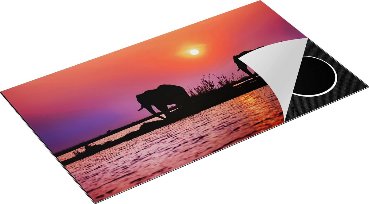 Chefcare Inductie Beschermer Twee Olifanten aan het Water bij Zonsondergang - 90x52 cm - Afdekplaat Inductie - Kookplaat Beschermer - Inductie Mat