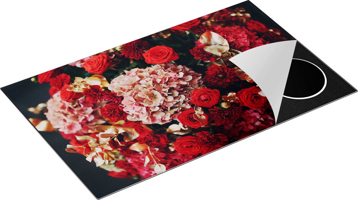 Chefcare Inductie Beschermer Boeket Rode Bloemen - 85x55 cm - Afdekplaat Inductie - Kookplaat Beschermer - Inductie Mat