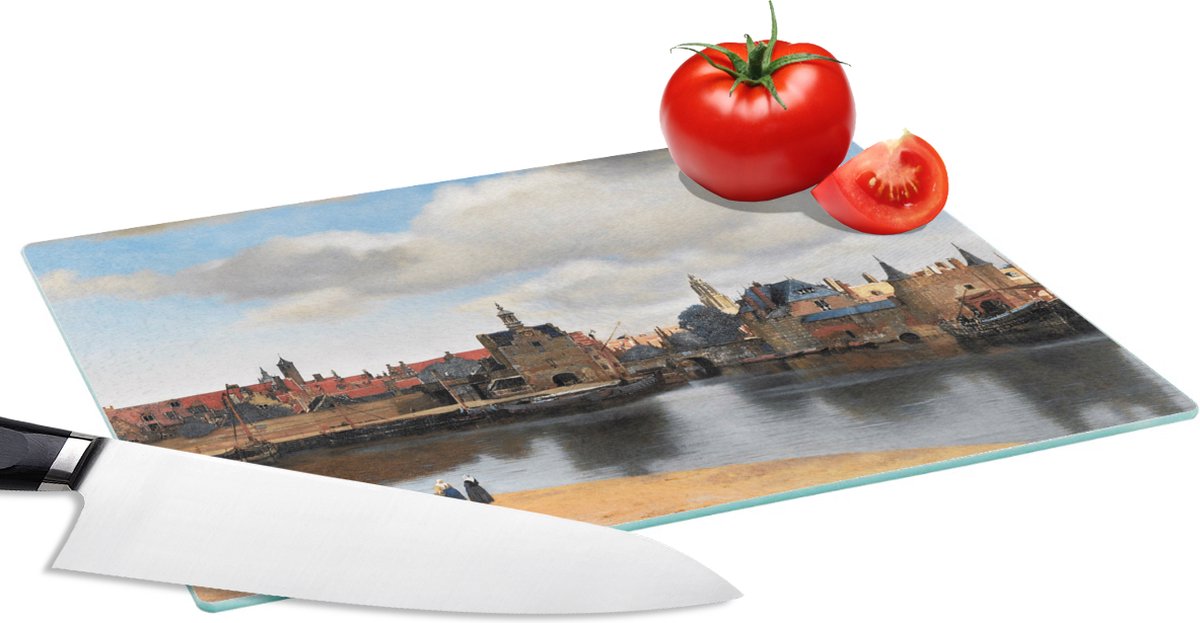 Glazen Snijplank - 28x20 - Vermeer - Stad - Oude meesters - Kunst - Snijplanken Glas