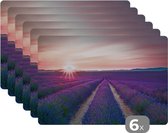 Placemats - Lavendel - Bloemen - Natuur - Paars - Placemat - 45x30 cm - Onderleggers - 6 stuks