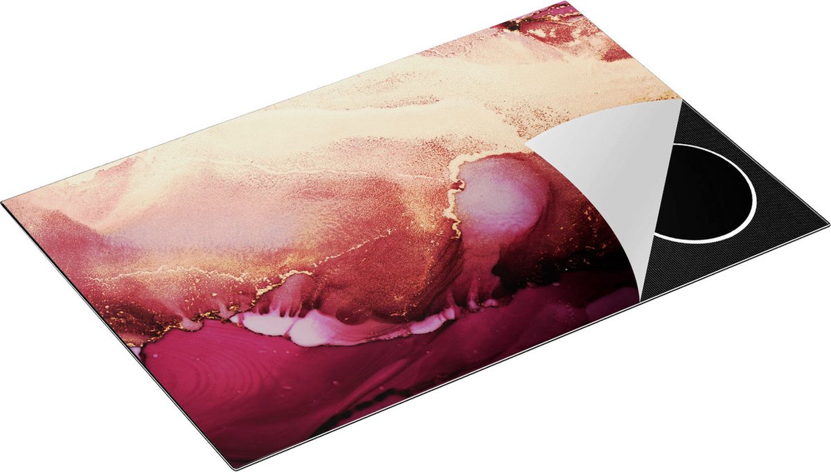 Chefcare Inductie Beschermer Abstracte Kunst - Luxueuze Roze Gouden Marmer - 78x52 cm - Afdekplaat Inductie - Kookplaat Beschermer - Inductie Mat