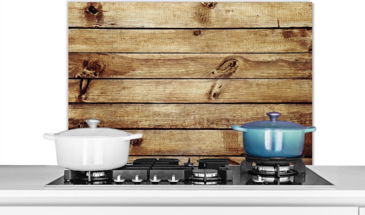 KitchenYeah - Spatscherm keuken - Spatbord - Plank - Hout - Patroon - Structuur - Spatwand - 80x55 cm