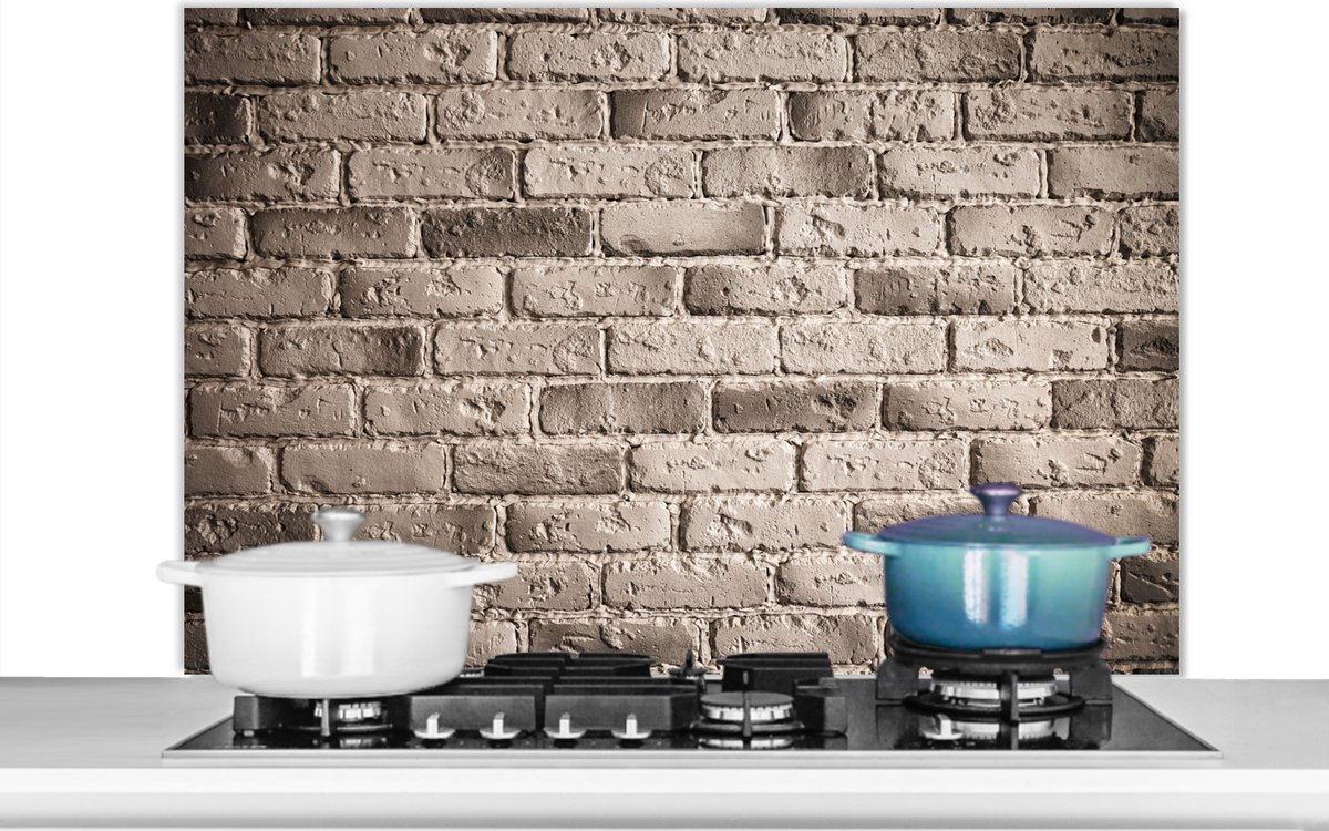 Spatscherm - Bakstenen - Koken - Muur - Grijs - Spatwand - Keuken achterwand - 100x65 cm