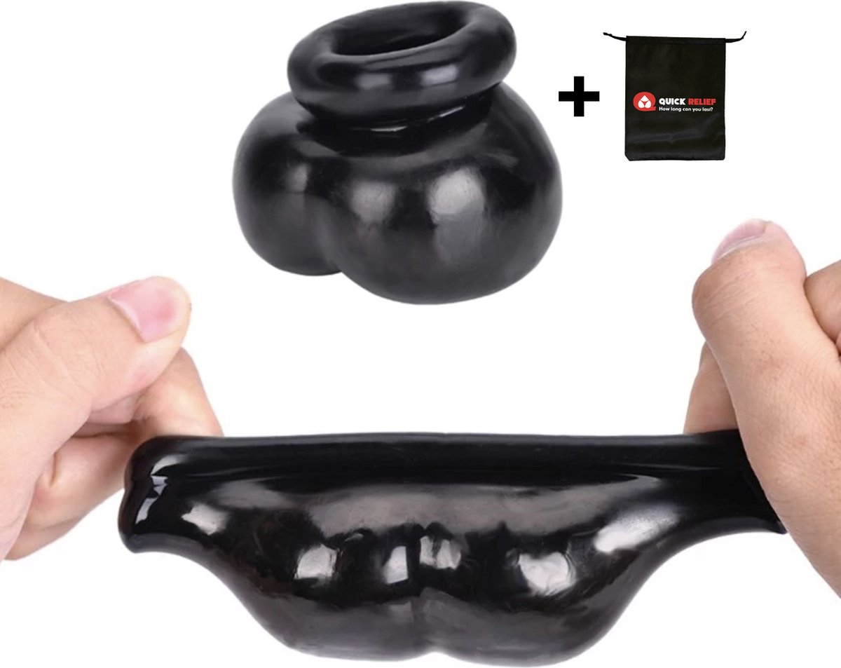 Quick Relief Tight Heavy Balls™ - Cockring - Ball Stretcher - Penisring - Zwart