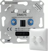 DUO LED DIMMER met Wit afdekraam - 2 x 3-75W Elektronische zekering - Fase afsnijding - inbouw