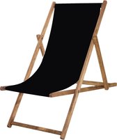 Springos Houten Ligstoel | Strandstoel | Ligstoel | Verstelbaar | Beukenhout | Handgemaakt | Zwart