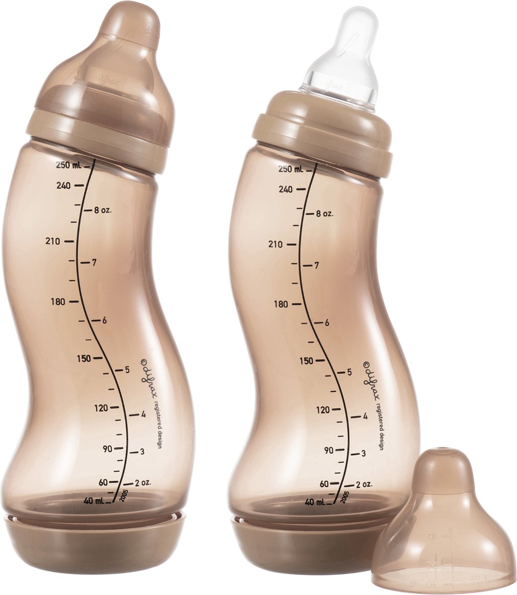 Goedkoopste Difrax Babyfles 250 ml Natural - S-fles - Anti-Colic - Lichtbruin - 2 stuks