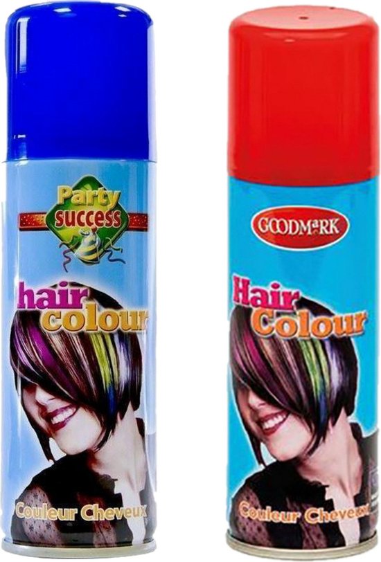 Supporters of Carnaval verkleed feest haarverf/haarspray set in de kleuren blauw/rood 125 ml
