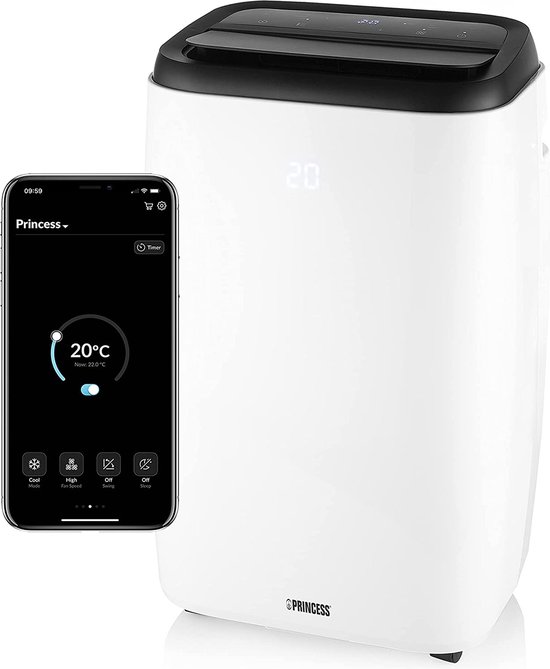 Princess 352900 - Mobiele Airco - Airconditioner met Afstandsbediening en App - Touchscreen – 80m3 - 9000 BTU – Wit