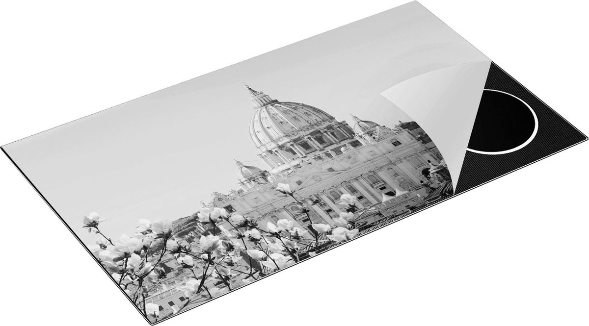 Chefcare Inductie Beschermer Sint Pietersbasiliek in Rome met Bloemen - Zwart Wit - 89,6x51,6 cm - Afdekplaat Inductie - Kookplaat Beschermer - Inductie Mat