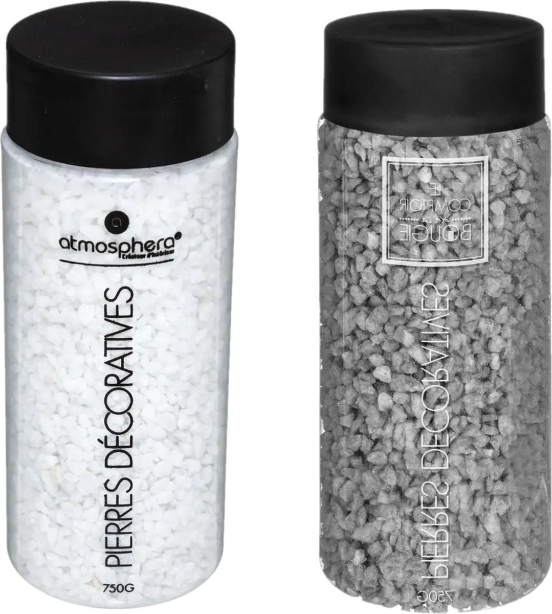 Atmosphera Decoratie steentjes - 2x potjes - wit en grijs - 750 gram - Steenkorrels - hobby vulmateriaal - aquarium en potten