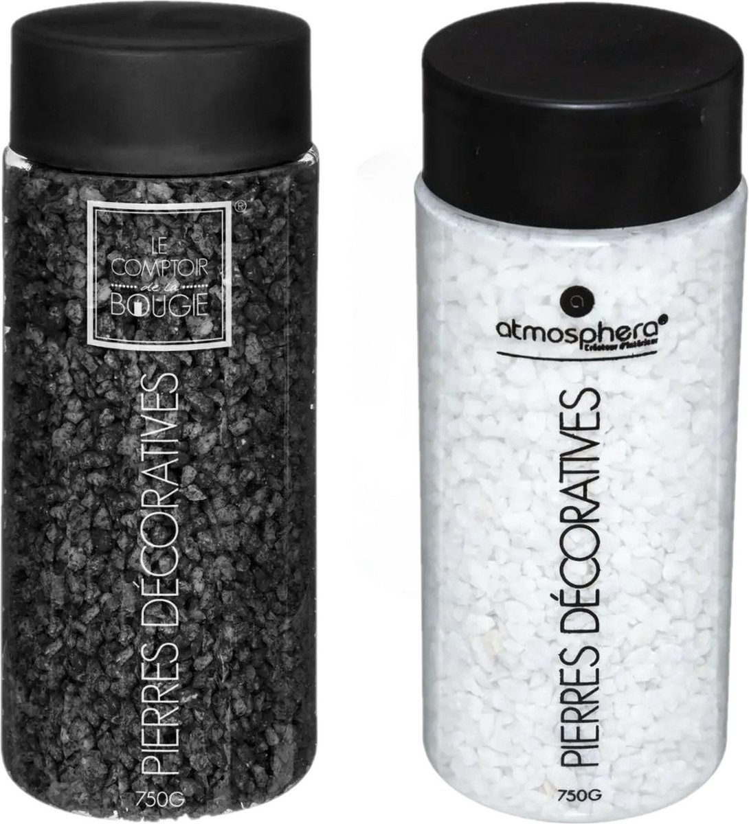 Atmosphera Decoratie steentjes - 2x potjes - wit en zwart - 750 gram - Steenkorrels - hobby vulmateriaal - aquarium en potten