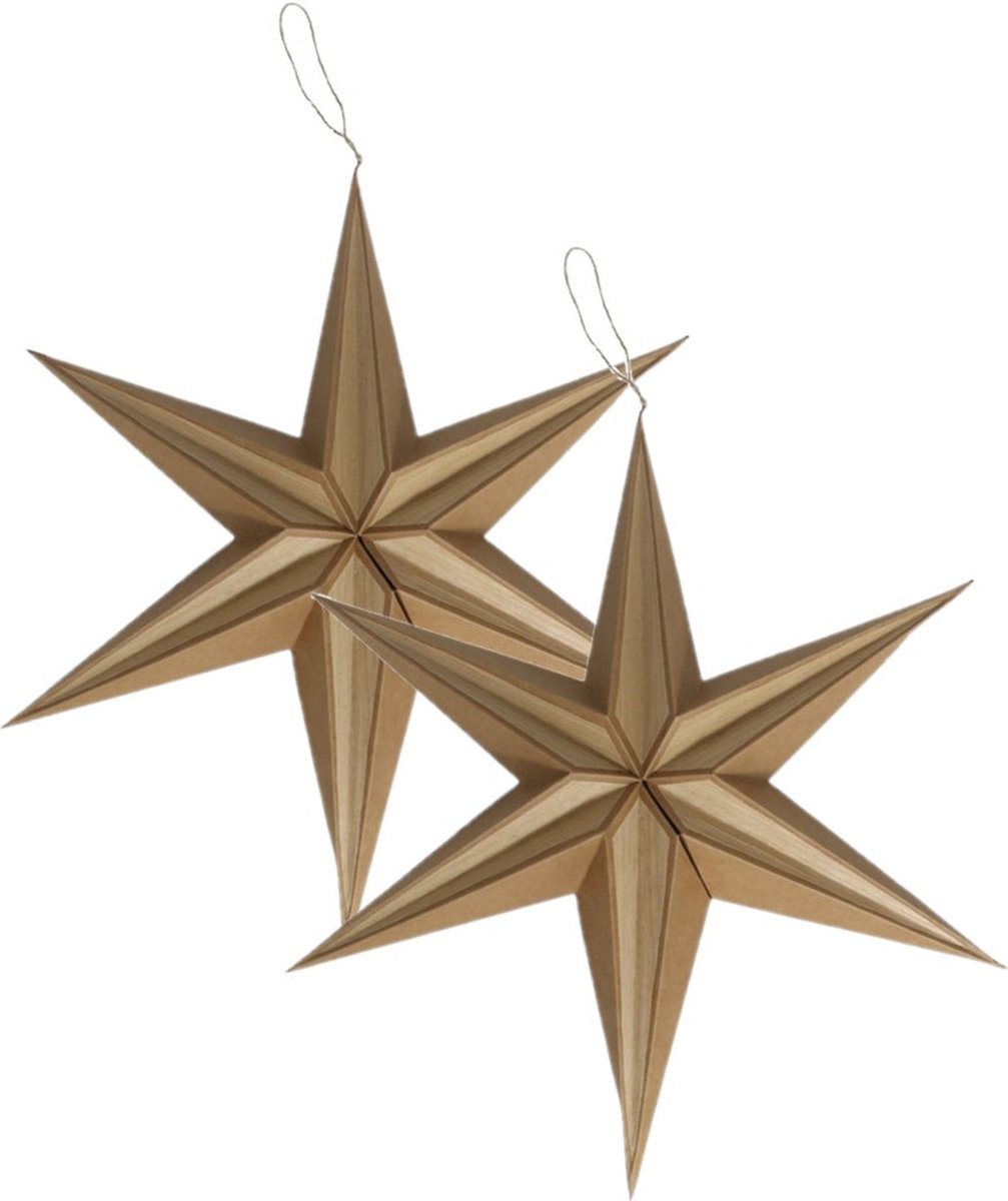 Gerimport Decoratie kerstster - 2x stuks - bruin - 30 cm - papier - lampion