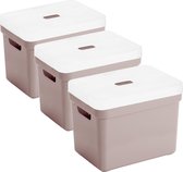 Set van 3x opbergboxen/opbergmanden roze van 18 liter kunststof met transparante deksel 35 x 25 x 24 cm