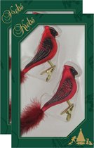 4x stuks luxe glazen decoratie vogels op clip kardinaal rood 15 cm - Decoratievogeltjes - Kerstboomversiering