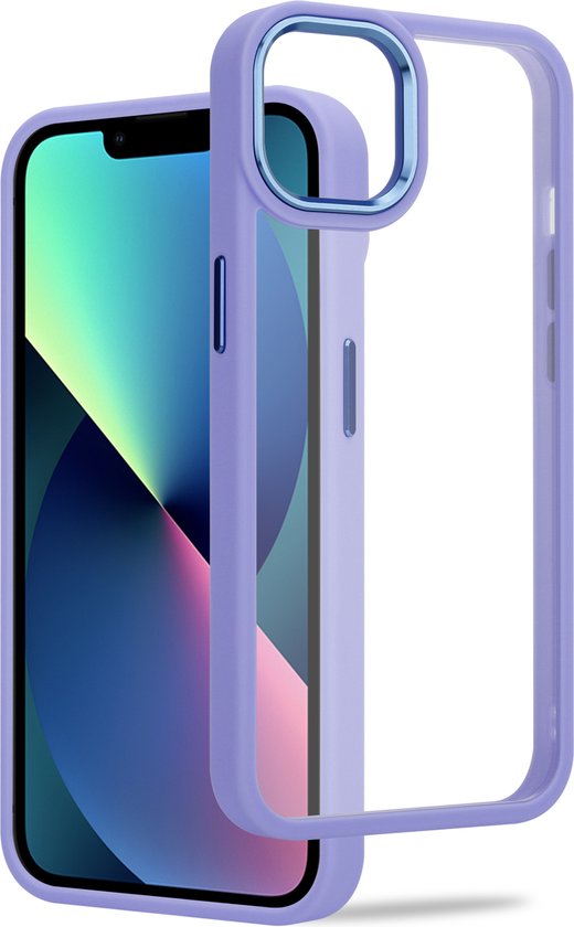 IYUPP Hoesje Geschikt voor iPhone 13 Hoesje - Shockproof Back Cover - Paars Lila Transparant