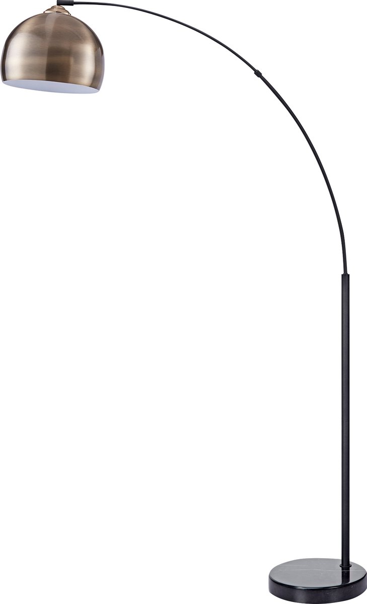 Teamson Home Arquer Booglamp - Antiek Messing Lampenkap - Zwart Marmer Baseren - 173 cm hoog