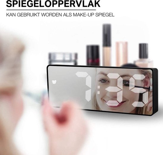 Langdy Digitale Wekker met Grote Led Display, Draagbare Spiegel Wekkers met Temperatuur Display Snooze Tijd Verstelbare Helderheid USB & Batterij Aangedreven voor Slaapkamer, Kantoor Zwart
