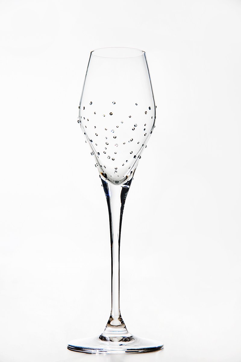 Kristallen Champagne Glazen 215ml - Met Swarovski steentjes - Set Van 2 Stuks - Extra optie met Graveren - Huwelijkscadeau